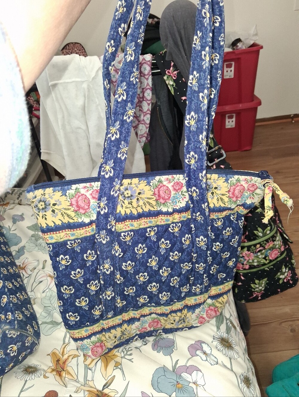 Floral Patchwork Quilted Tote Bag - Blue